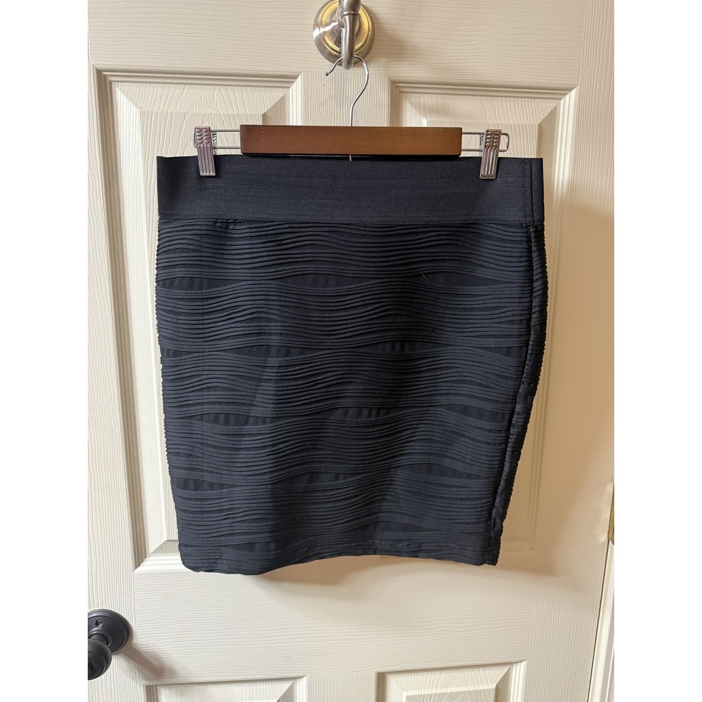 Maurices Black Textured Pencil Skirt Elastic Waist Knee Length